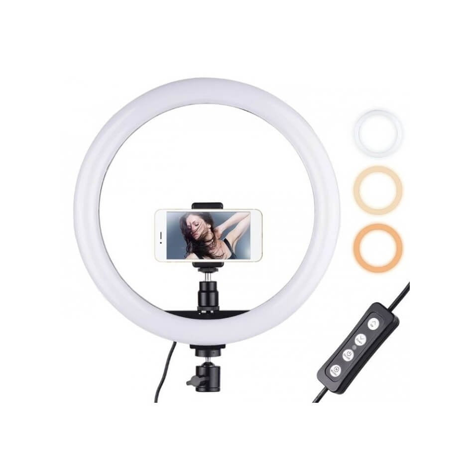 Professional 10-inch LED Ring Fill Light with Universal Phone Holder & Dimmable Lighting Modes