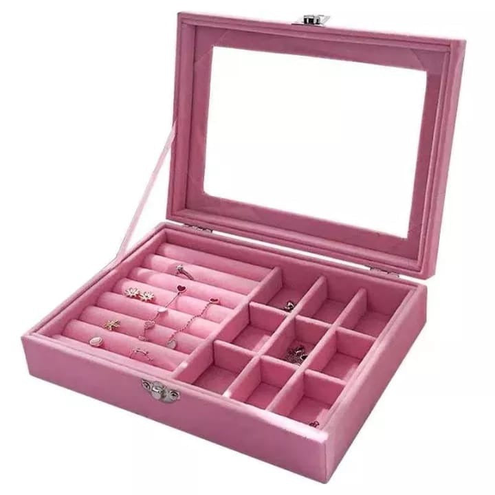 Jewelry Storage Organizer Box with Lock | Synthetic Leather & Velvet | Multi functional Gift for Women | Random Colour