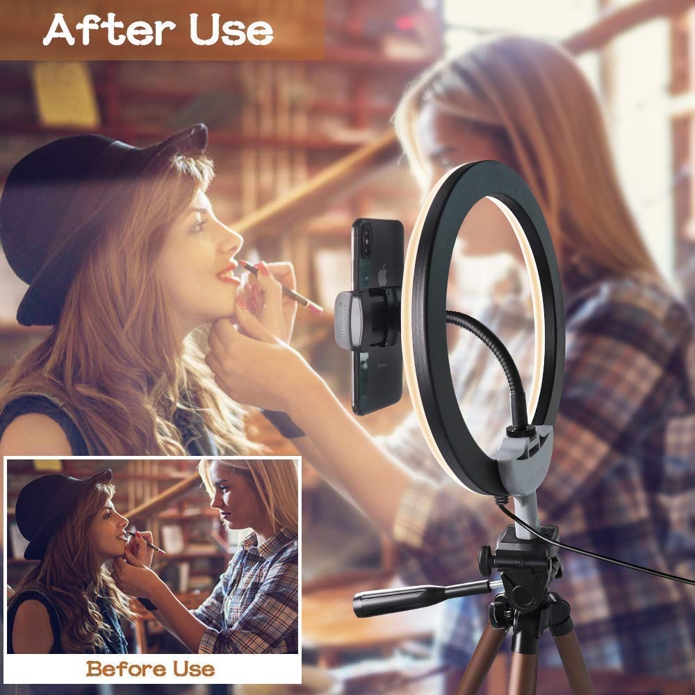 Professional 10-inch LED Ring Fill Light with Universal Phone Holder & Dimmable Lighting Modes