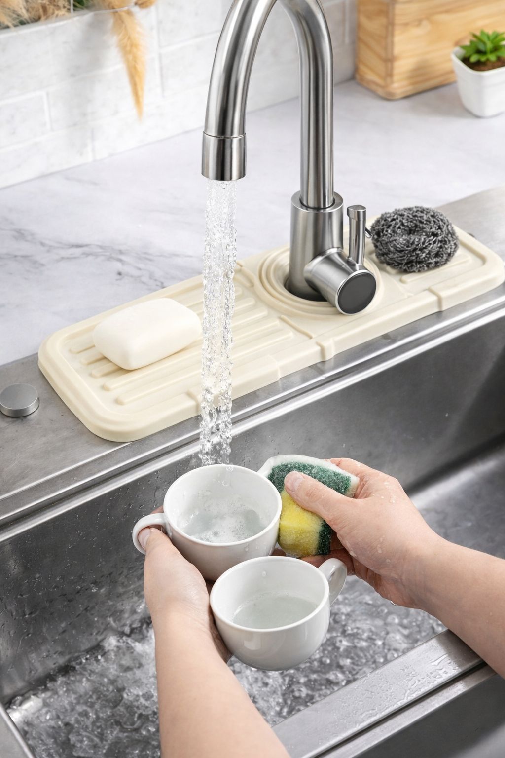 Sink Faucet Mat | Faucet Absorbent Mat Silicon Kitchen Sink Splash Guard Drain Pad | Soap Holder (Random Color)