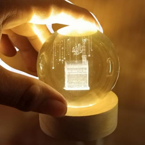 Crystal Ball 3D Khana Kaba Shape Night Lamp – Islamic Table Light For Prayer Rooms, Home Decor, And Gifting