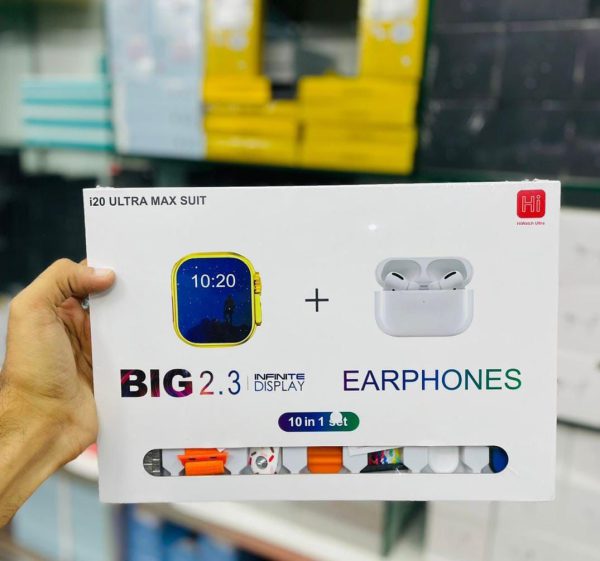 i20 Ultra MAX Smart Watch | Premium Quality | 2.3 '' Big Display Screen | Airpods & 7 Straps in Box | 10 in 1 (Random color)
